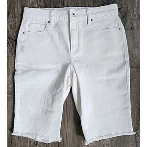 Style Co Womens Denim Bermuda Jean Shorts White Frayed Hem Size 8 NWT